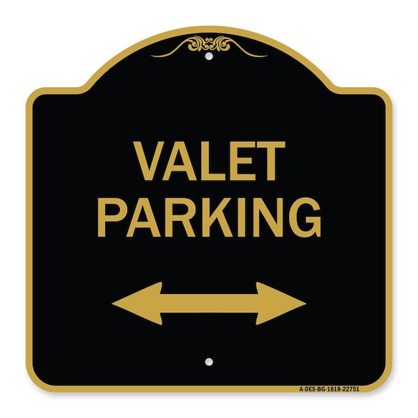 Signmission Valet Parking W/ Bidirectional Arrow, Black & Gold Aluminum Sign, 18" x 18", BG-1818-22751 A-DES-BG-1818-22751 - main